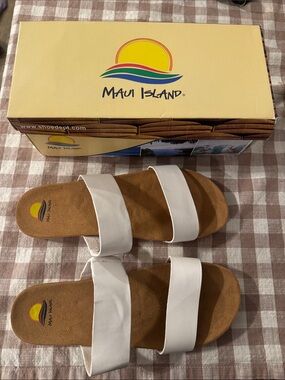 Maui Island White Double-Strap Slide Sandals